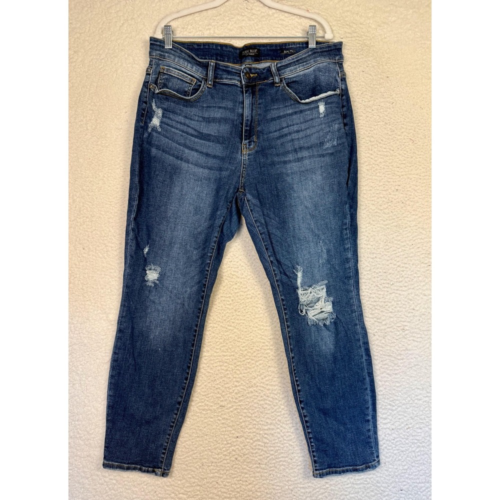 Judy Blue Mid Rise Skinny Jeans 18W Slim Distressed Stretch Dark Wash JB82204
